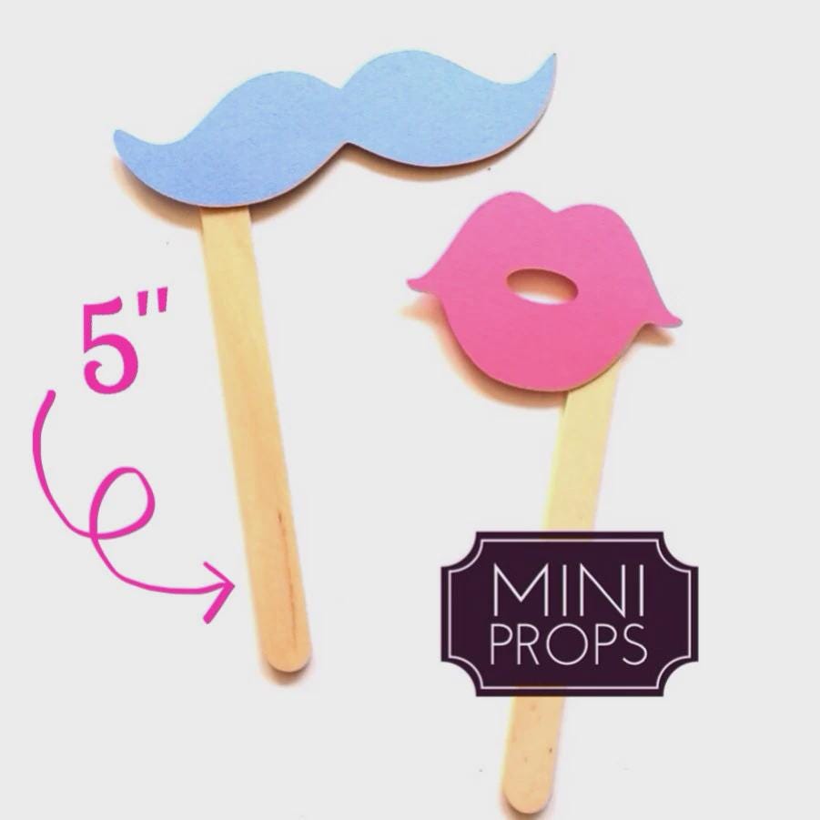 Mini Mustache & Lip Photo Booth Props – Gender Reveal Party, Set of 12
