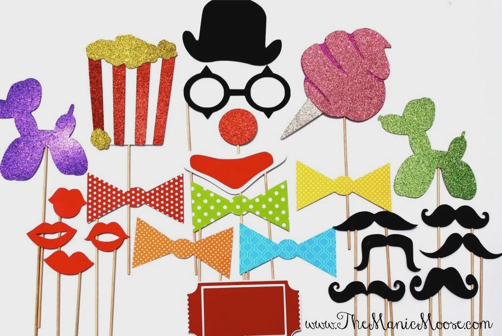 Carnival Photo Booth Props - Glitter Circus Party, 24 Piece Set