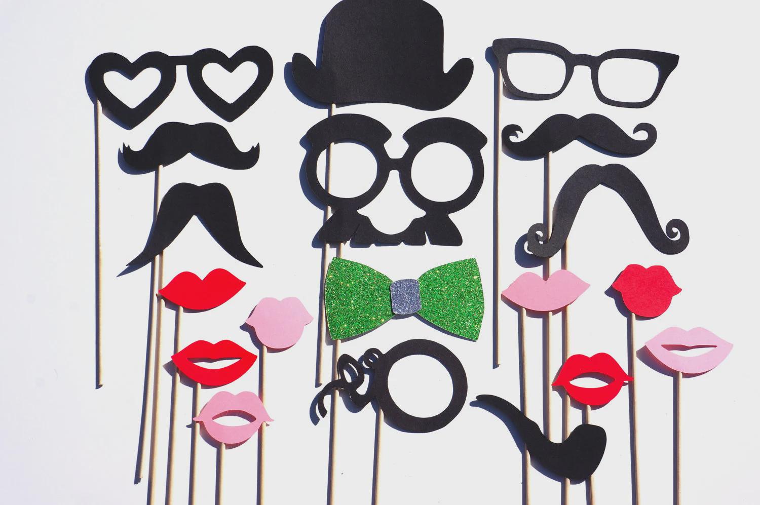 Photo Booth Props - 19 Piece Party Set with Glitter Bow Tie