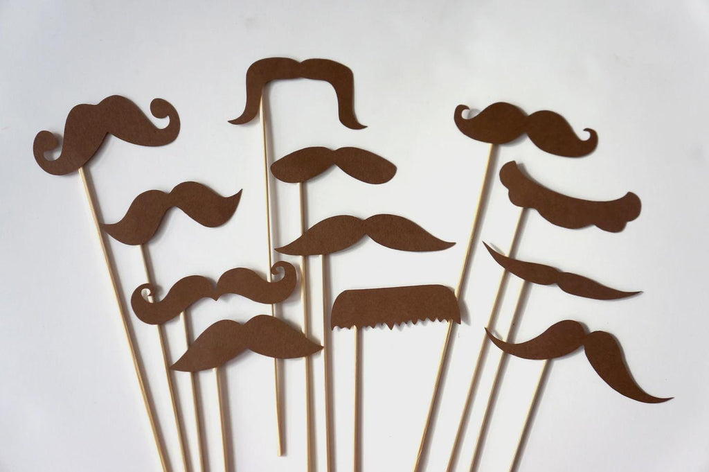 Set of 12 BROWN Mustaches on a stick - Photobooth Props Party Props