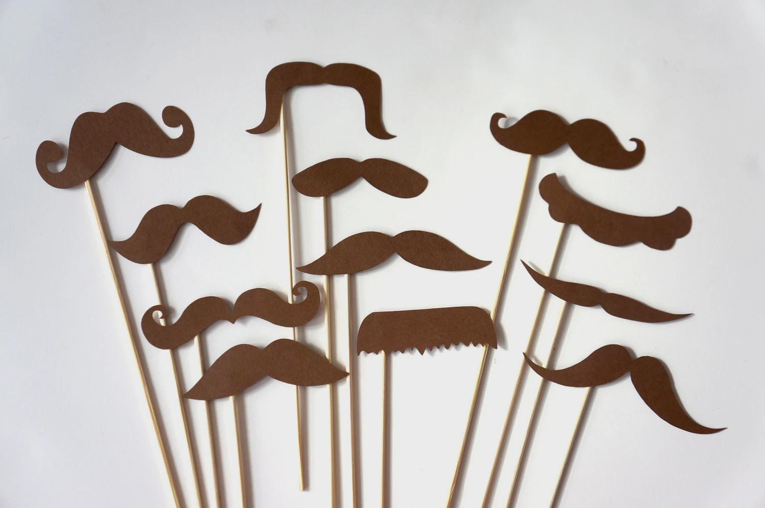 Set of 12 BROWN Mustaches on a stick - Photobooth Props Party Props