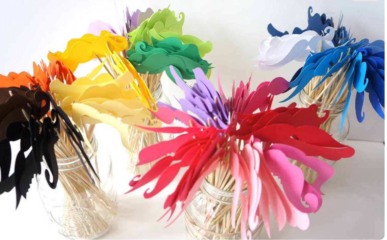 Mustache Photo Booth Props - Party Decorations, Set of 12