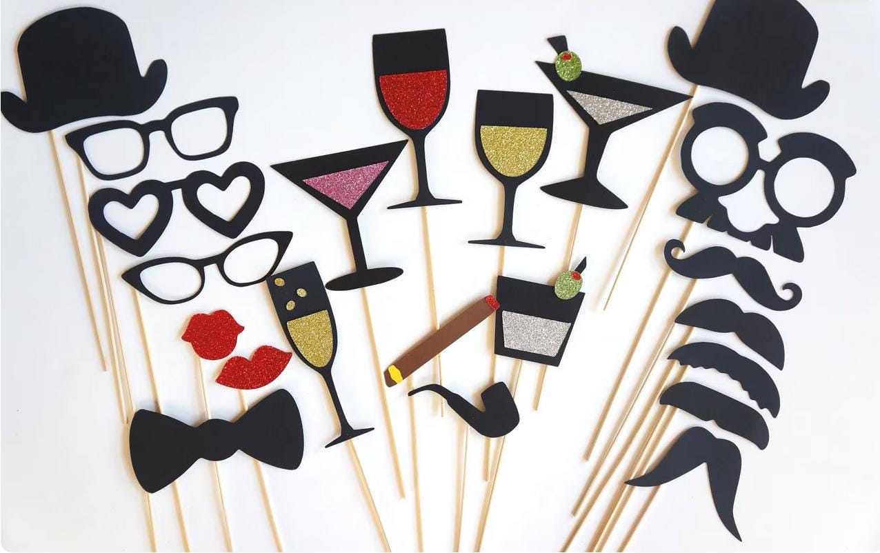 Glitter Photo Booth Props - Swanky Party Set, 22 Piece