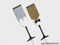 Bride and Groom Glitter Champagne Flute Photo Booth Props (Set of 2)