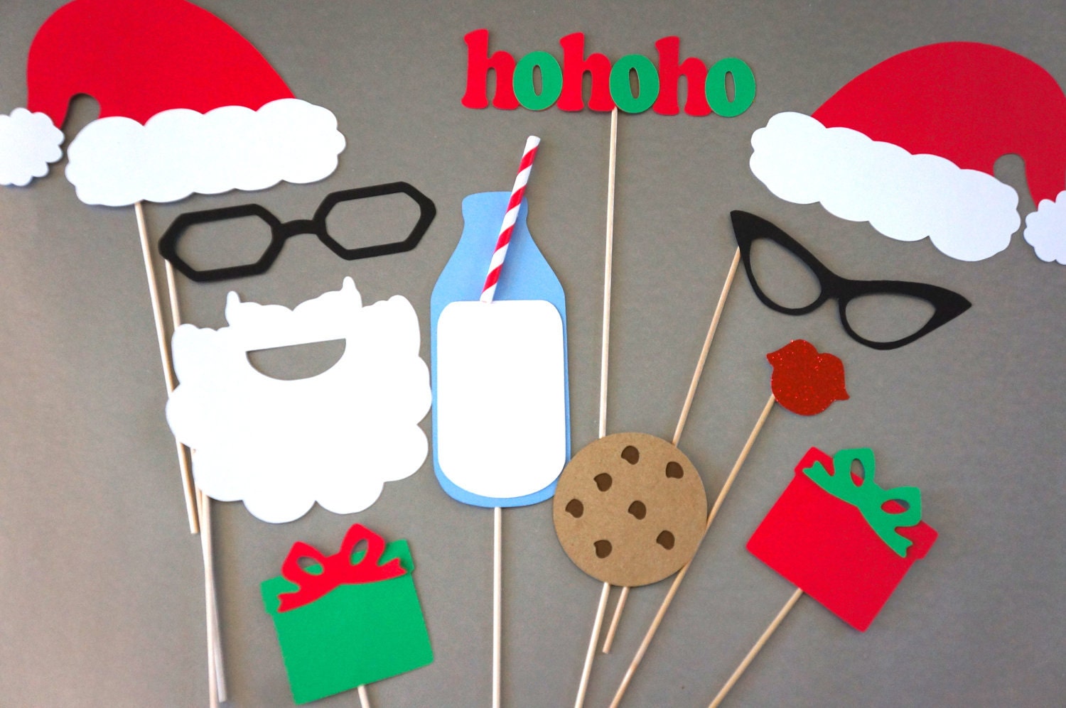 Christmas Photo Booth Props - Glitter Holiday Party Props, 11 Piece Set