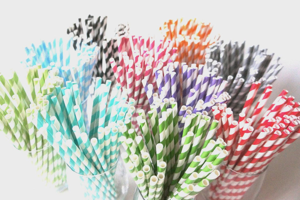 Brown Striped Mustache Straws - Party Photo Booth Props, Set of 10