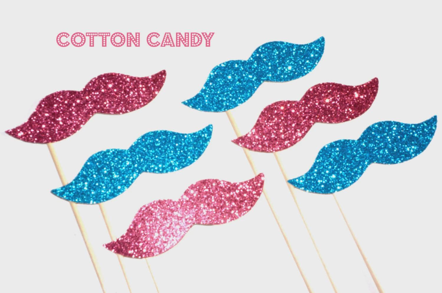 Cotton Candy Glitter Mustache Collection - Set of 6 - Pink and Blue Glitter Staches