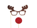 Christmas Photo Booth Props - 2 piece set - GLITTER Photobooth Props - Rudolph the Red-Nose Reindeer