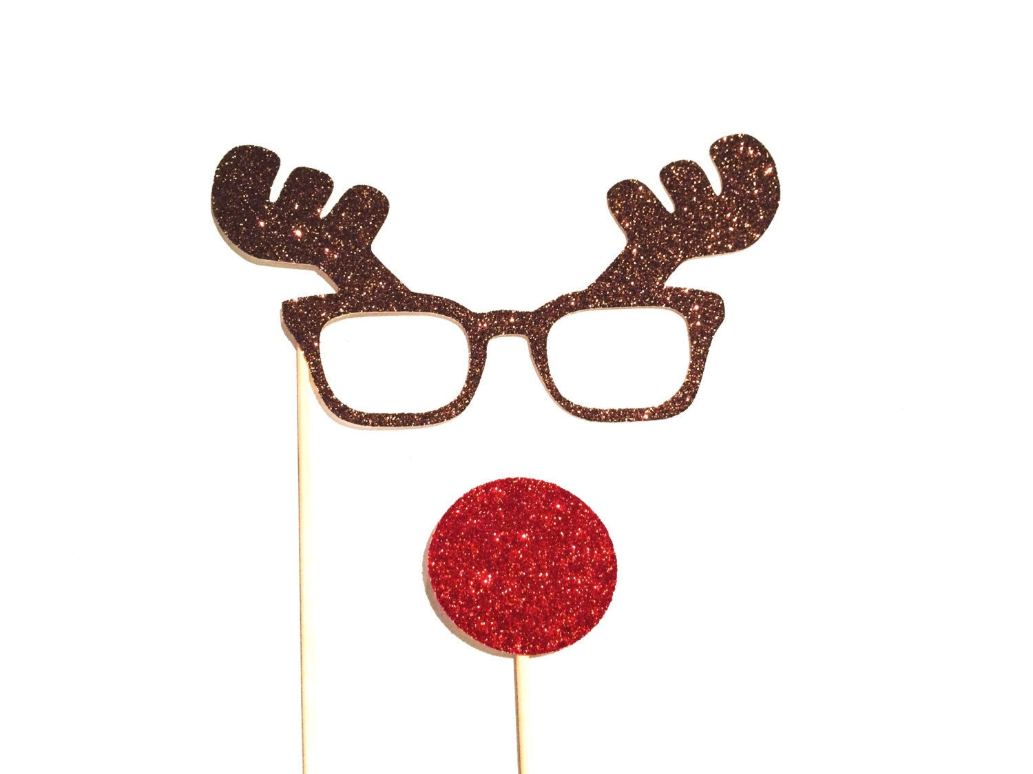 Christmas Photo Booth Props - 2 piece set - GLITTER Photobooth Props - Rudolph the Red-Nose Reindeer