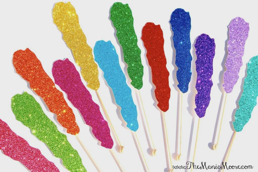 Glitter Rock Candy Photo Booth Props - Party Decorations, Set of 12