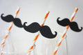 Orange Striped Mustache Straws - Photo Booth Party Props, Set of 10