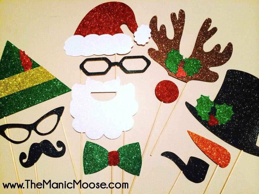 Glitter Christmas Photo Booth Props - Holiday Party Set