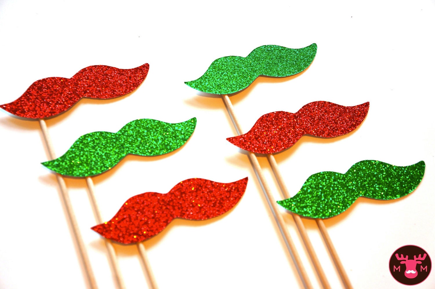 Christmas Glitter Mustache Photo Booth Props – Set of 6
