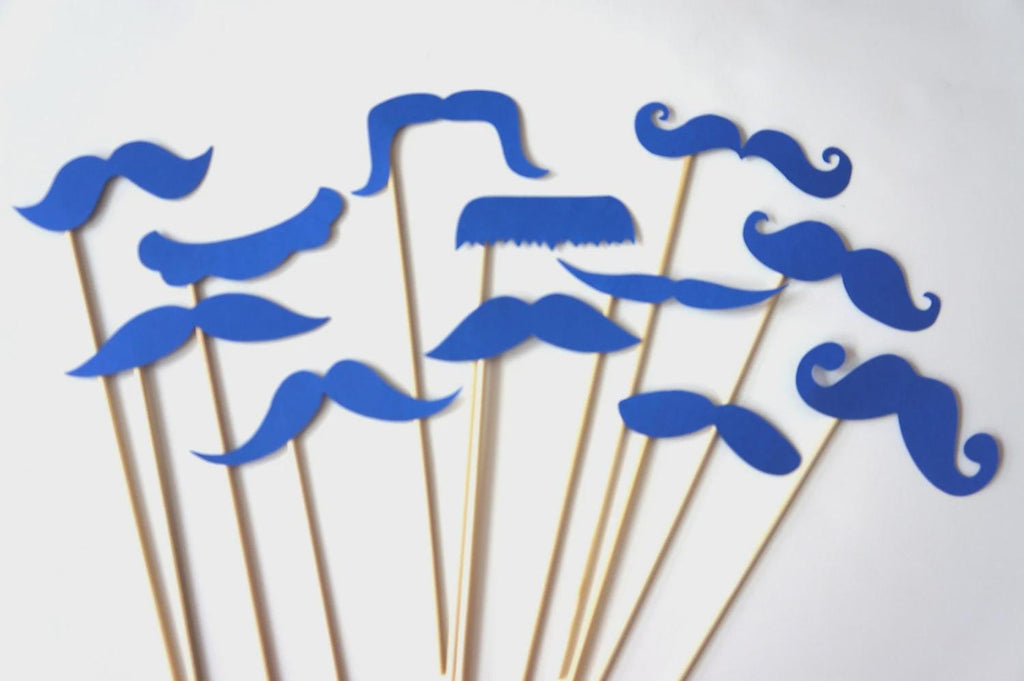 Set of 12 BLUE Mustaches on a stick - Photobooth Props Party Props
