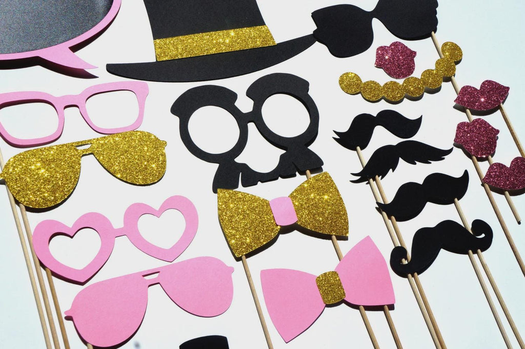 Pink and Gold Edition ~ 21 pieces ~ Birthdays, Weddings, Parties ~ GLITTER Props ~ Includes Chalkboard Bubble