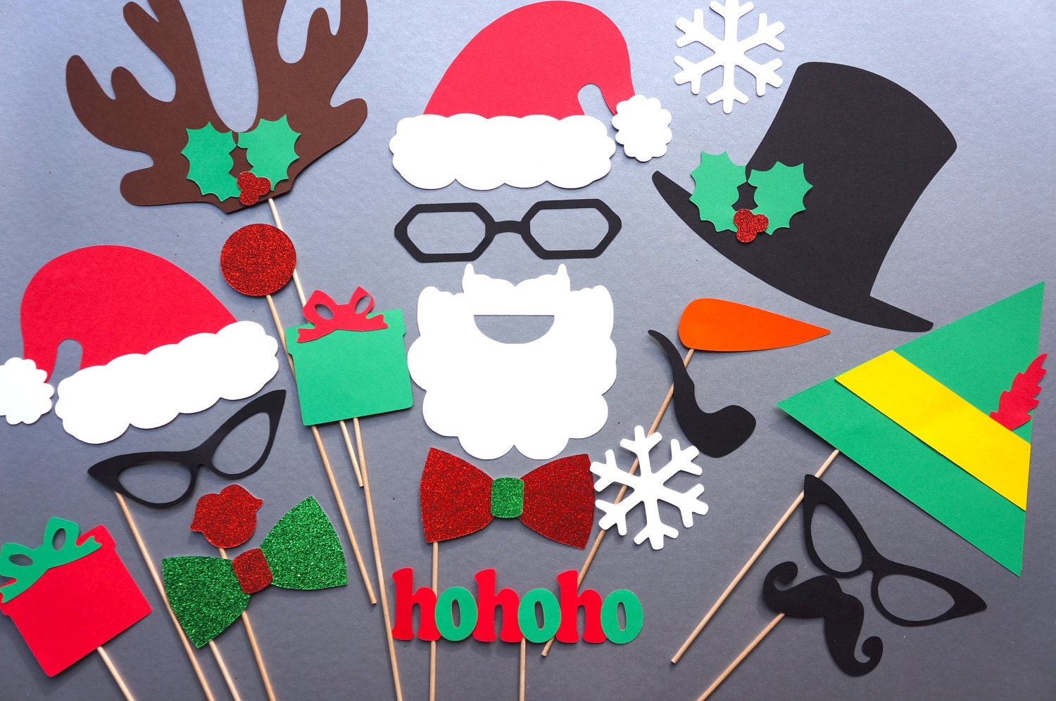 Christmas Photo Booth Props – Santa and Friends, Holiday Party (21 Piece Set)