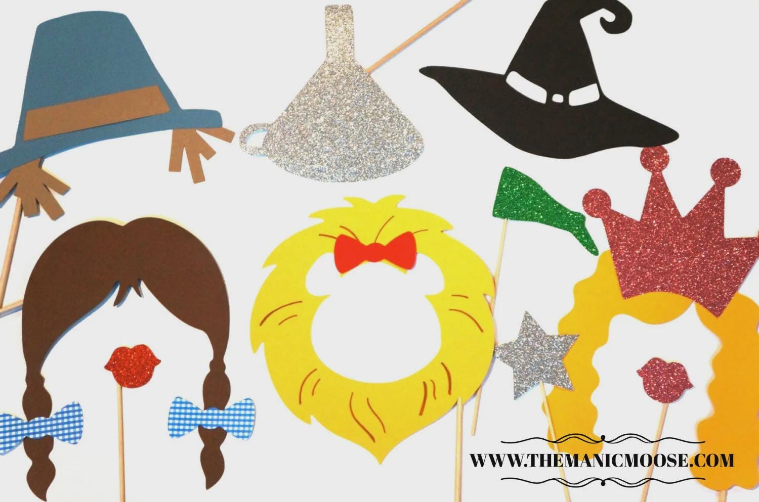 Wizard of Oz Photo Booth Props – Glitter Party Decorations, Set of 18