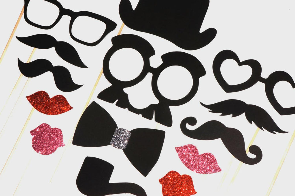 Wedding Photo Booth Props – Ladies & Gents Glitter Set, 14 Piece