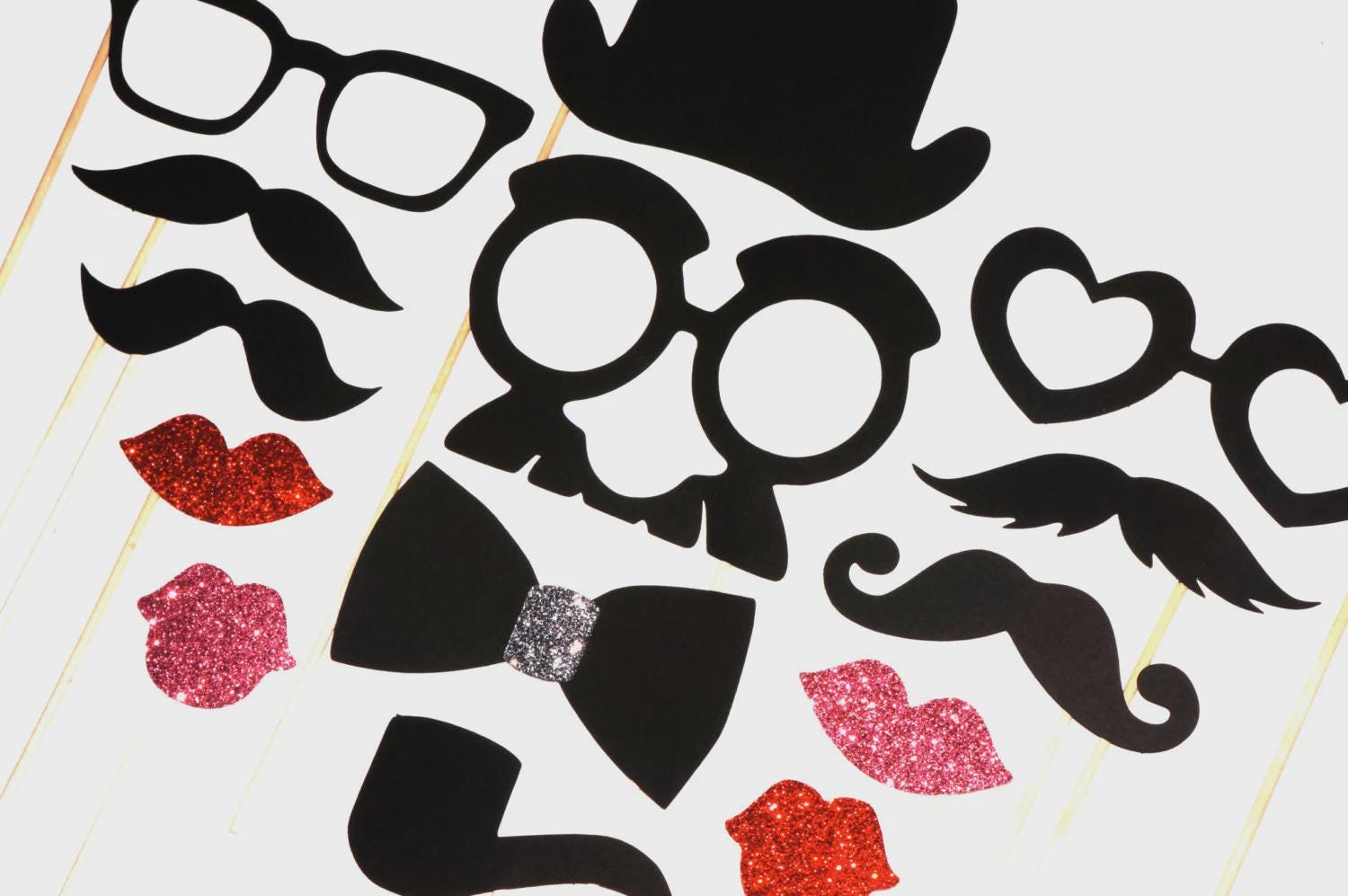 Wedding Photo Booth Props – Ladies & Gents Glitter Set, 14 Piece