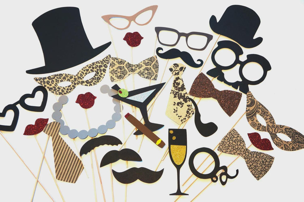 Vintage Glitter Photo Booth Props - 27 Piece Deluxe Set