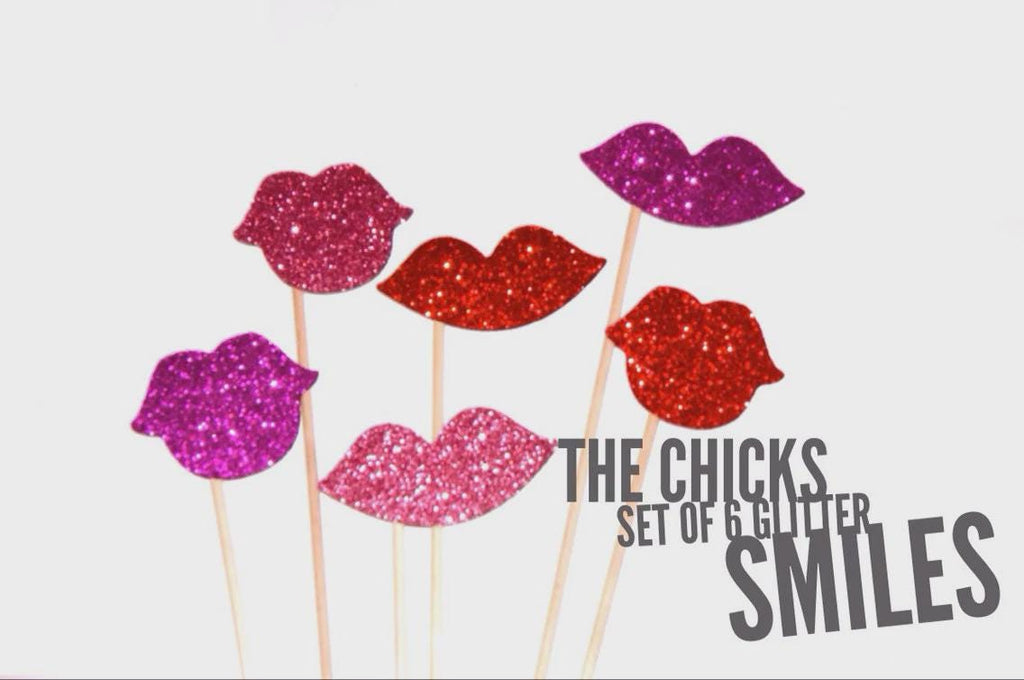 Glitter Lips Photo Booth Props - Pink & Red, Set of 6