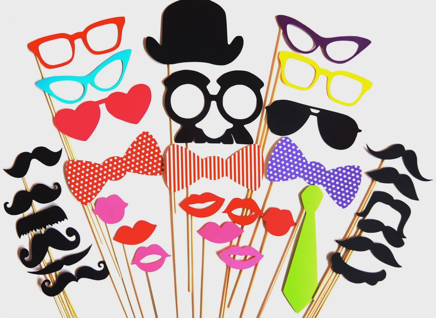 Photo Booth Props - 32 Piece Party Set, Weddings, Birthdays