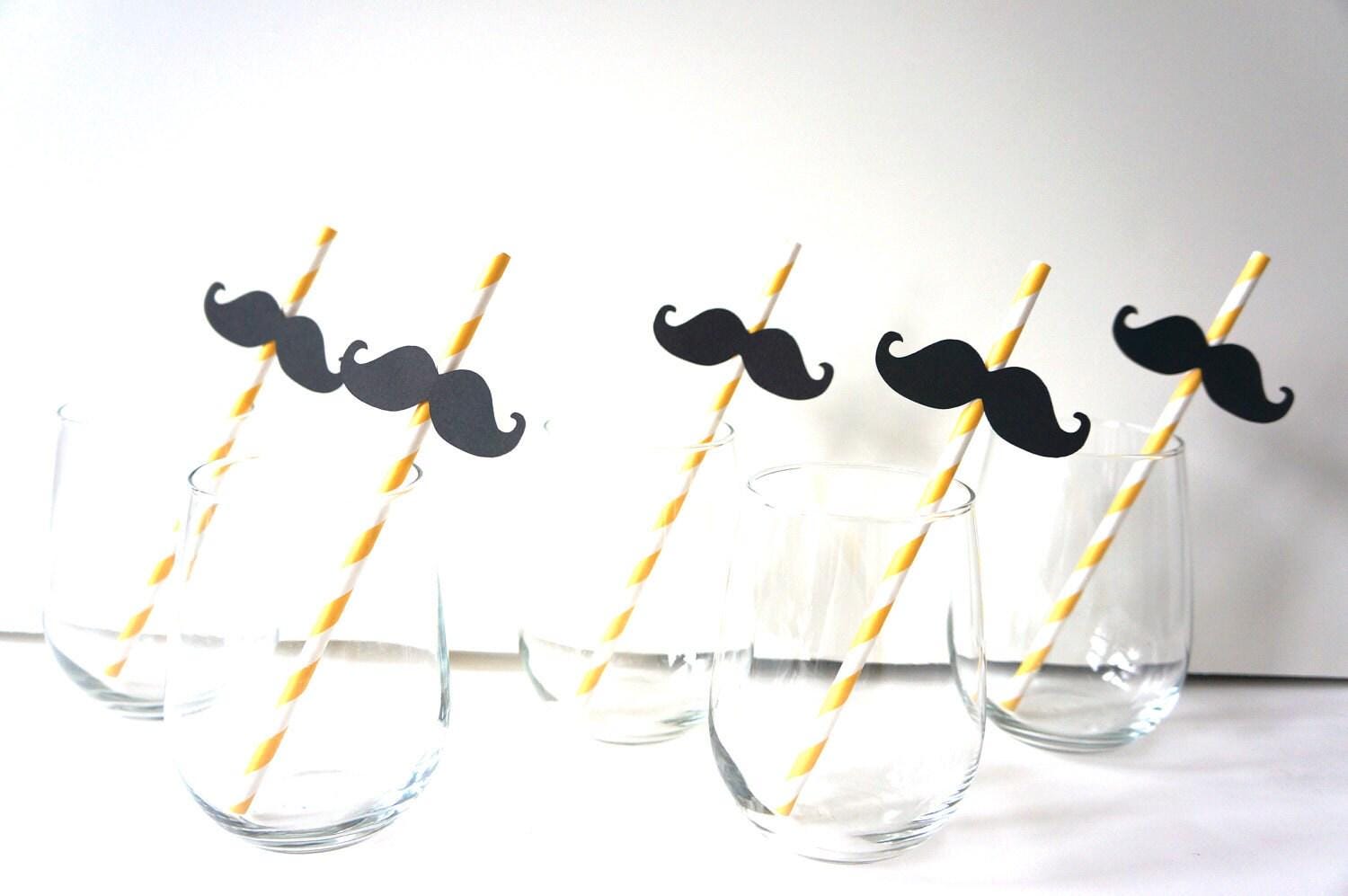 Yellow Striped Mustache Straws - Party Photo Booth Props, Set of 10