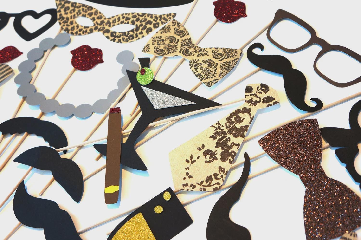 Vintage Glitter Photo Booth Props - 27 Piece Deluxe Set