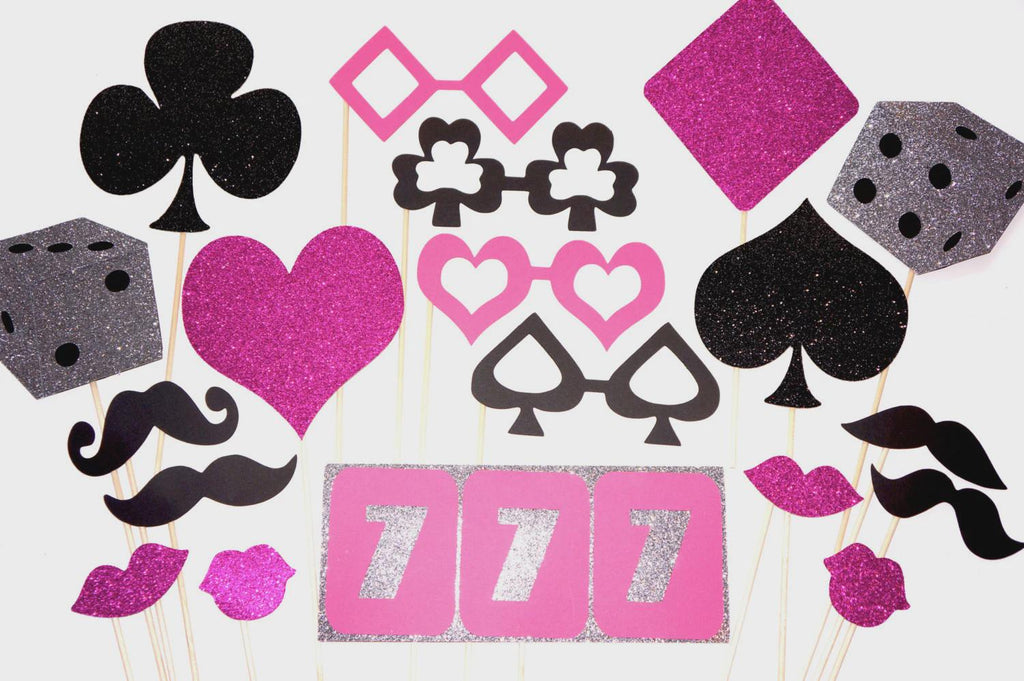 Vegas Photo Booth Props: Glitter Casino Party Decorations, Trivia Night