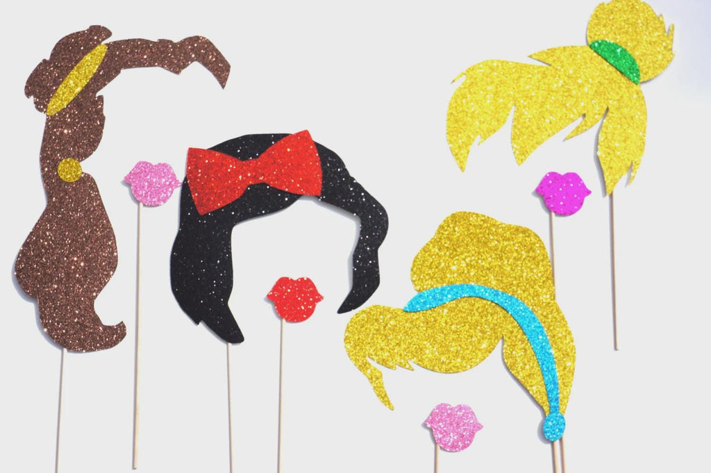 Glitter Princess Hair and Lips Photo Booth Props - 8 Piece Set