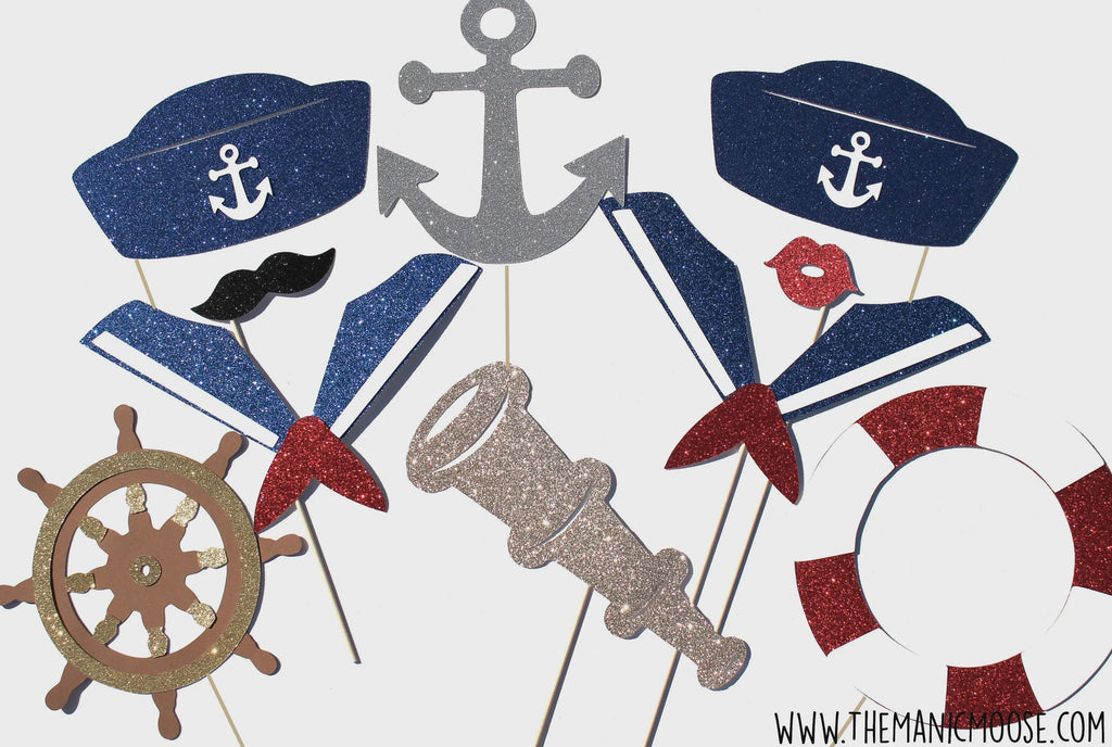 Photo Booth Props ~ DELUXE Sailor Prop Set ~ 10 props on a stick - Birthdays, Weddings, Parties
