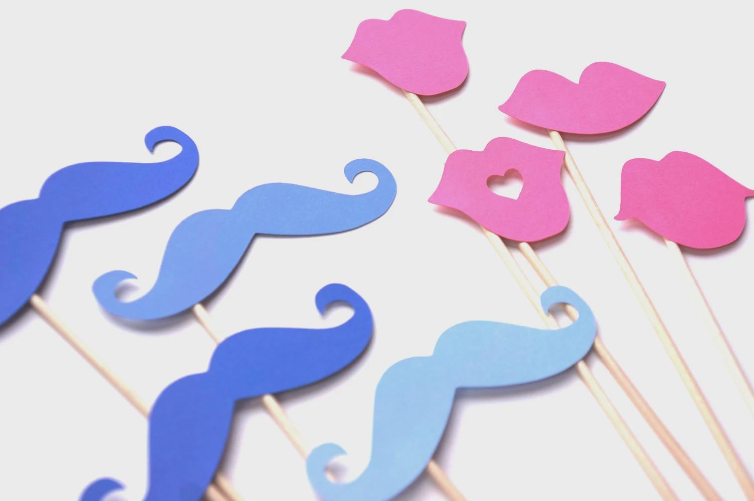 Baby Shower - Gender Reveal Party - Photo Booth Props - Pink and Blue Photo Props - Lips and Mustaches on a Stick