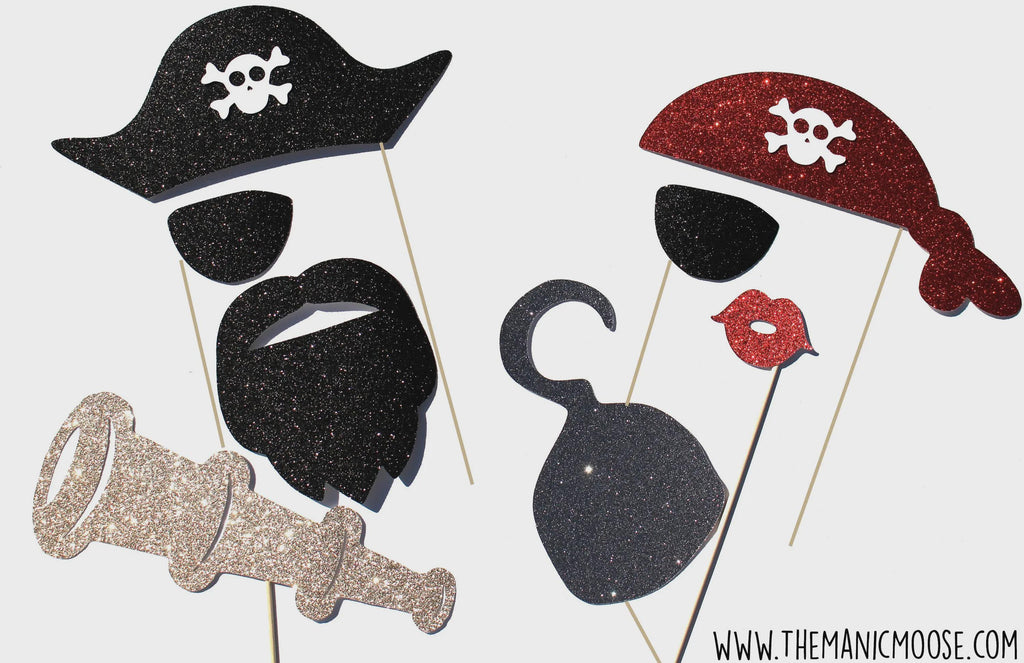 Photo Booth Props ~ DELUXE Pirate Prop Set ~ 8 props on a stick - Birthdays, Weddings, Parties
