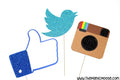 Glitter Social Media Photo Booth Props, Party Decorations, Set of 3