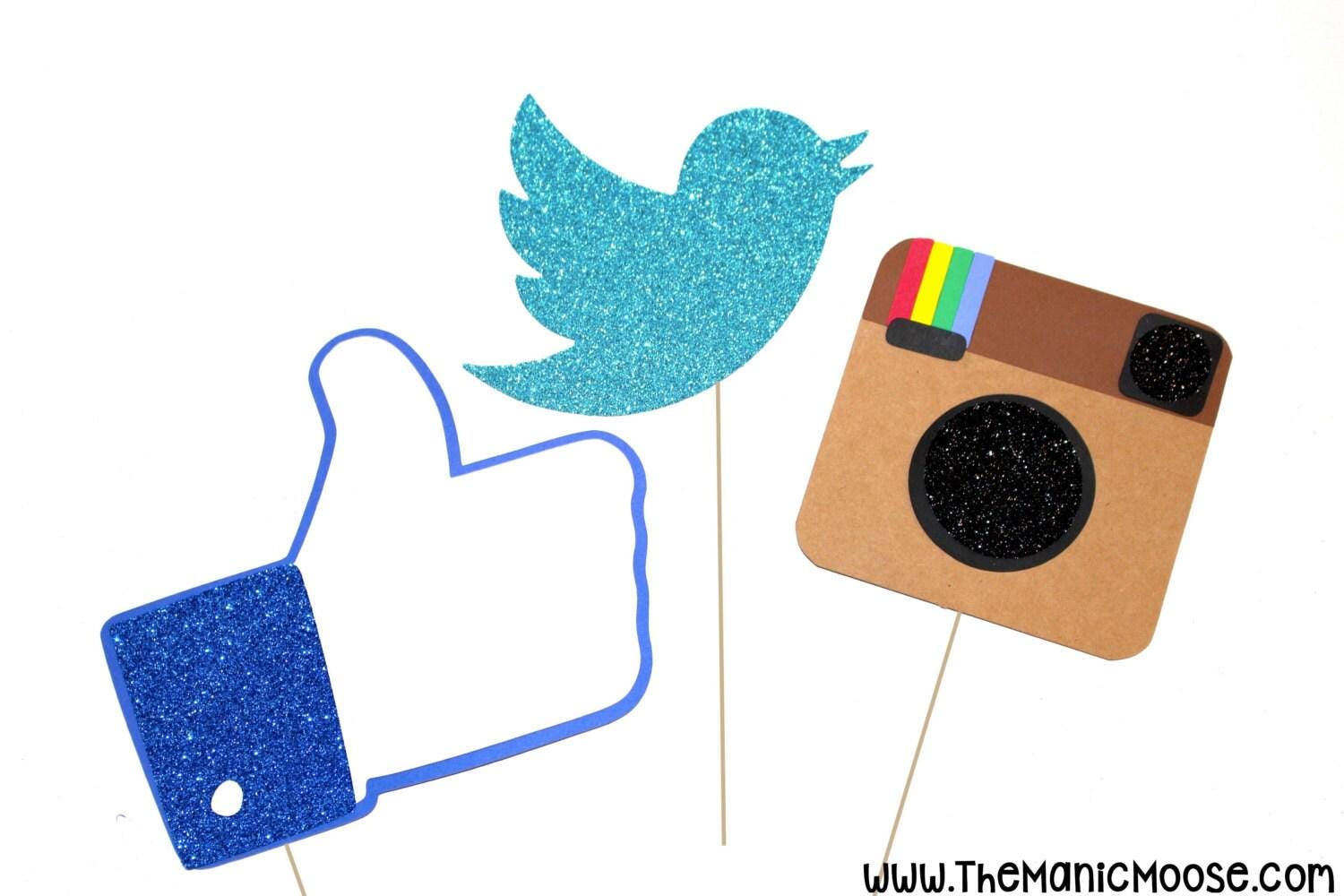 Glitter Social Media Photo Booth Props, Party Decorations, Set of 3