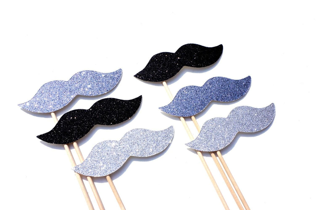 Glitter Mustache Photo Booth Props - Set of 6, Mod Party Decorations