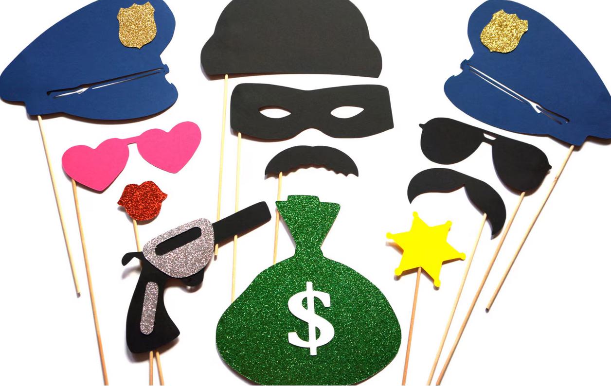 Cops and Robbers Photo Booth Props - Glitter Party Set, 12 Piece