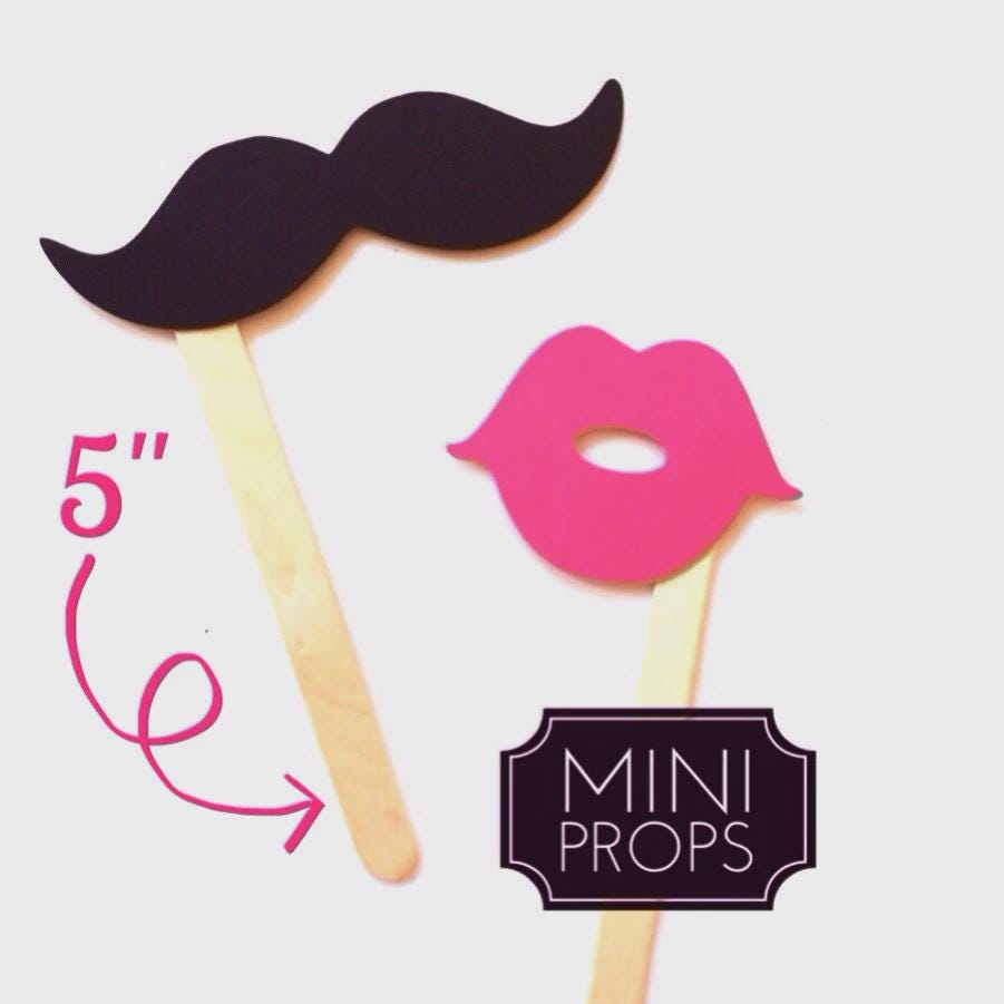 Mini Photo Booth Props - Hot Pink Lips & Black Mustaches, Set of 12