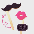 Mini Photo Booth Props - Hot Pink Lips & Black Mustaches, Set of 12