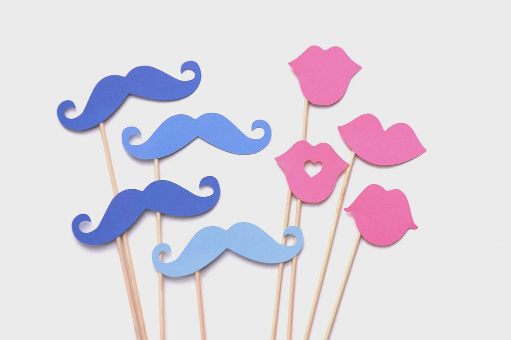 Baby Shower - Gender Reveal Party - Photo Booth Props - Pink and Blue Photo Props - Lips and Mustaches on a Stick