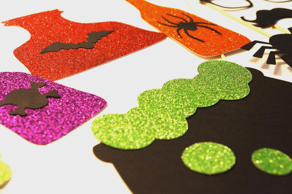 Halloween Photo Booth Props - 15 piece set - GLITTER Photobooth Props - The Spooky Collection
