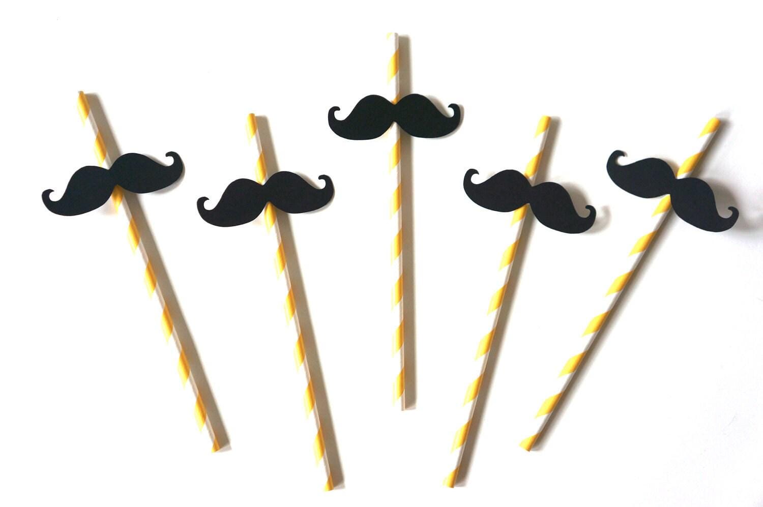 Yellow Striped Mustache Straws - Party Photo Booth Props, Set of 10