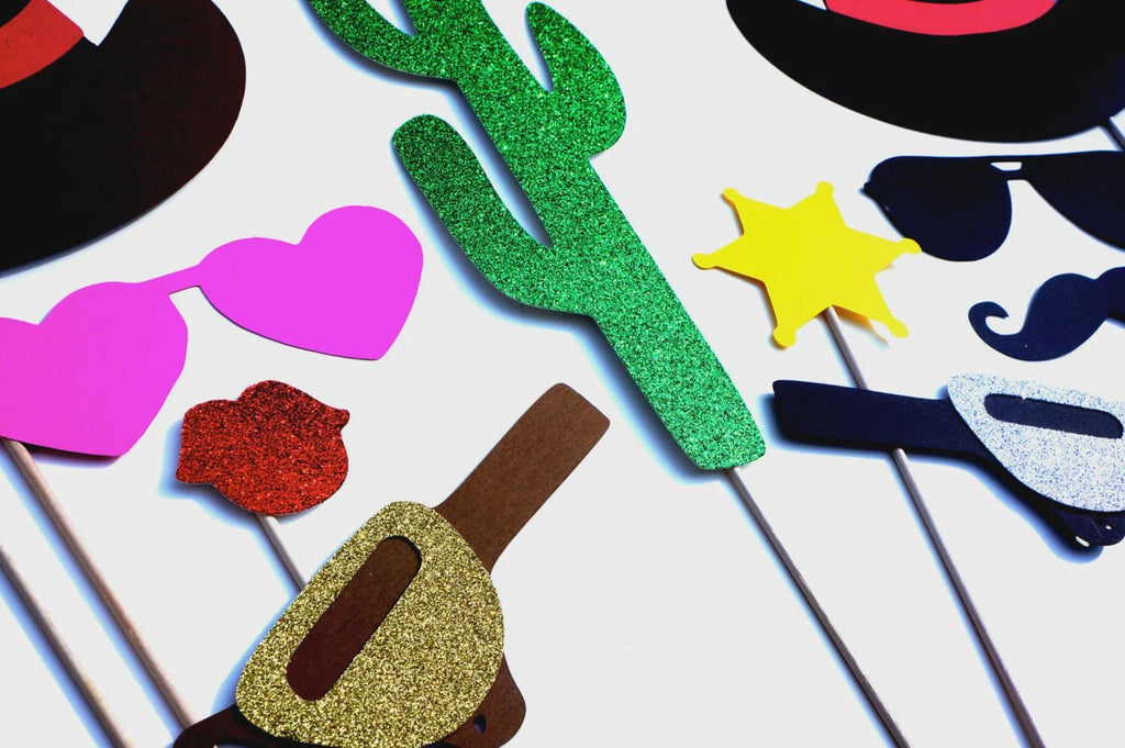 Glitter Cowboy Photo Booth Props - 10-Piece Western Party Set