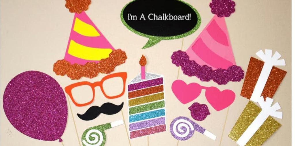 Birthday Party Photo Booth Props ~ 12 piece set ~ Rainbow ~ Glitter ~ You Choose Balloon Number