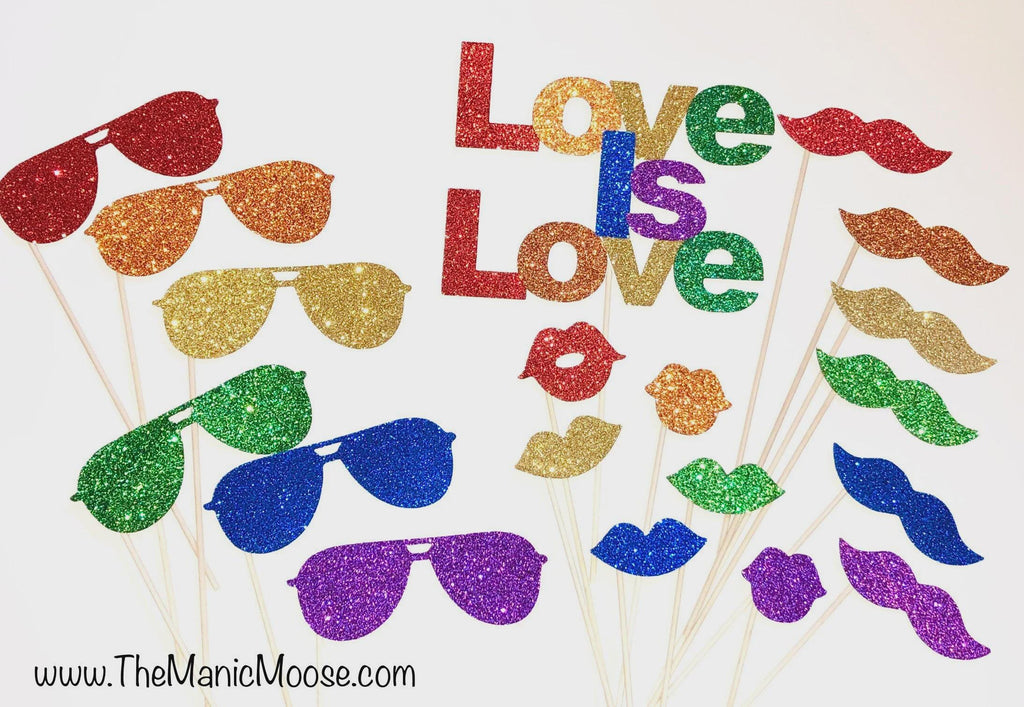 Rainbow Glitter Pride Photo Booth Props – 19 Piece Set