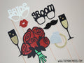 Glitter Wedding Photo Booth Props: Bride, Groom, Champagne - 8 Piece Set
