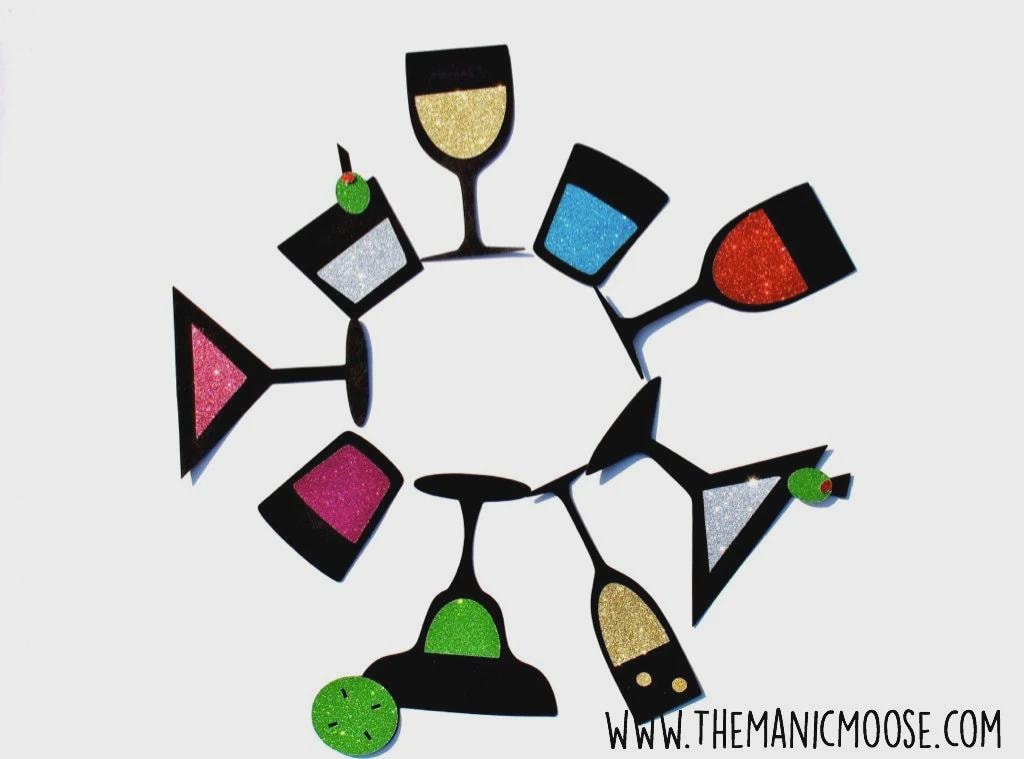Photo Booth Props ~ Happy Hour Collection ~ Set of 9 GLITTER Cocktail Photobooth Props