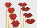 Glitter Lips Photo Booth Props - Red Party Decorations, Set of 6