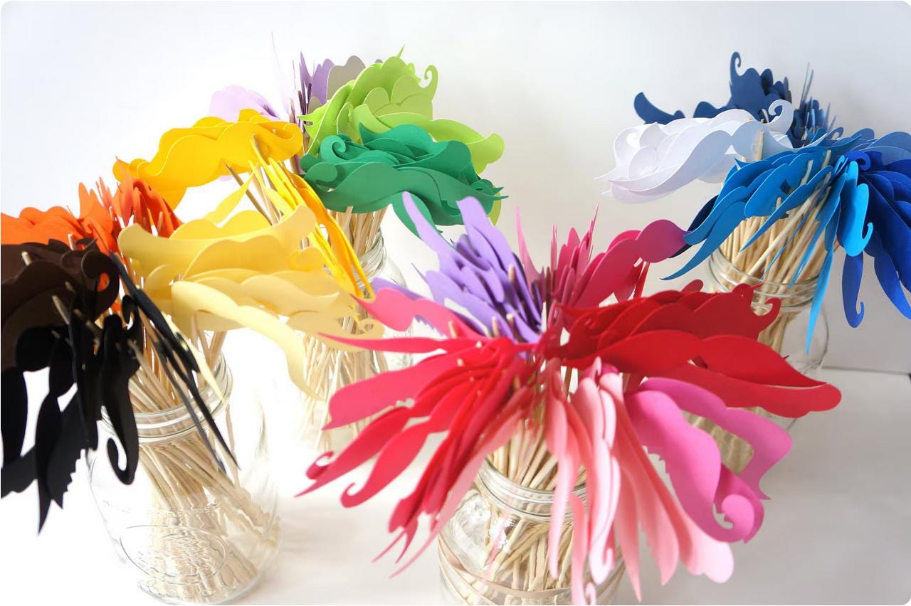 Set of 12 BLUE Mustaches on a stick - Photobooth Props Party Props