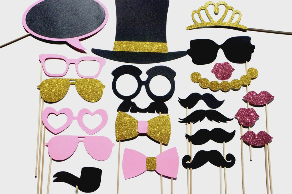 Pink and Gold Edition ~ 21 pieces ~ Birthdays, Weddings, Parties ~ GLITTER Props ~ Includes Chalkboard Bubble